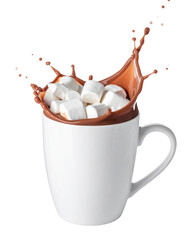 Hot chocolate splash with marshmallows isolated on transparent background