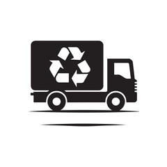 recycling truck on route vector silhouette clip art logo design illustration