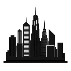 Obraz premium Modern city skyline silhouette with diverse tall buildings against white background