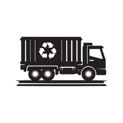 recycling truck on route vector silhouette clip art logo design illustration
