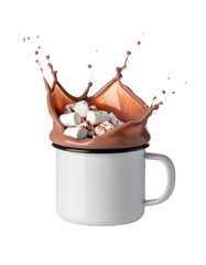 Hot chocolate splash with marshmallows isolated on transparent background