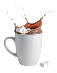 Hot chocolate splash with marshmallows isolated on transparent background