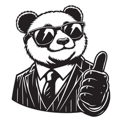 Panda Wearing Sunglasses and a Suit Gives a Thumbs Up Image Vector