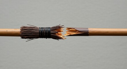 Broken paintbrush on neutral background depicts damage and concept of failure