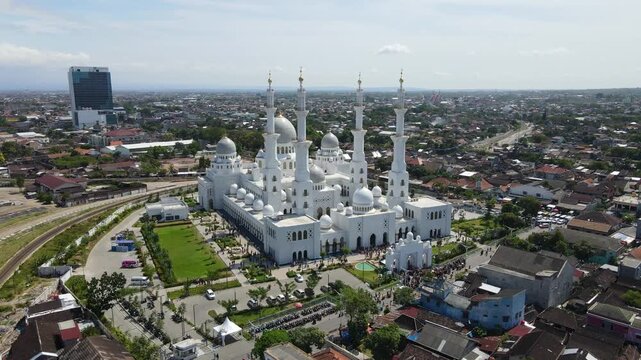 Aerial view of the beauty of the Sheikh Zayed Grand Mosque, Solo - Indonesia.
