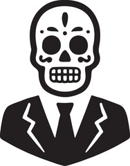 Skeleton character in elegant suit icon vector showing stylish, spooky, and formal design.
