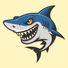 Angry Cartoon Shark Illustration with Menacing Look and Sharp Teeth