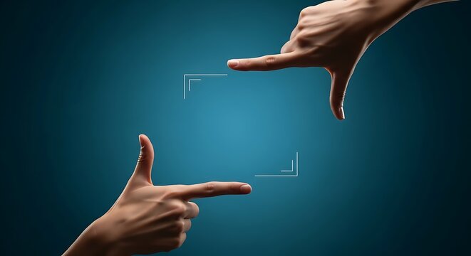 Framing the future a conceptual image of hands creating a rectangular frame against a teal backdrop, symbolizing vision, perspective, and the act of focusing on opportunities