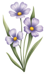 Soft blue flax wildflower with green leaves. Watercolor Blue Flax Flower vector illustrations.