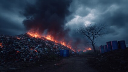 Toxic fumes billow as fire spreads across a large landfill waste dump