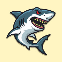 Aggressive Shark Cartoon with Angry Look and Sharp Teeth Illustration