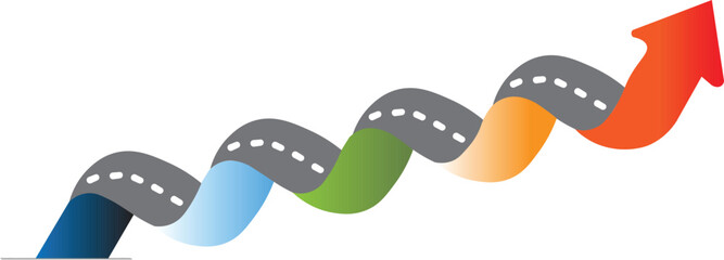 winding road path arrow growth progress upward trajectory business development success journey illustration design and isolated on white background.