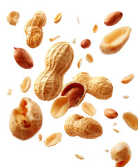 Peanuts in flight, a flurry of shelled and unshelled nuts