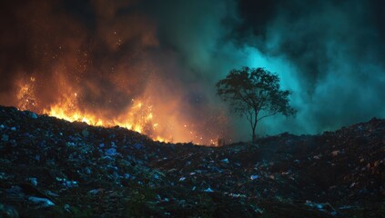 Toxic fumes billow as fire spreads across a large landfill waste dump