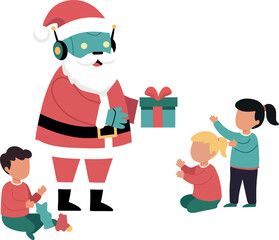 Santa Robot Giving Gifts to Children