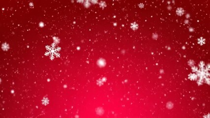 Festive red background with falling snowflakes and glitter particles, creating a magical winter wonderland atmosphere for christmas and holiday greetings - Powered by Adobe