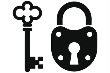 Black Key and Padlock Icon on Light Background – Security, Privacy, Access Control, Lock and Key Symbol, Digital Safety, Protection Concept, Simple Vector Design, Minimalist Security Graphic