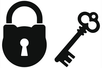 Key and lock silhouette icon. Symbol of security, privacy, and access. Isolated vector illustration