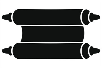 Ancient Double-Rolled Scroll Silhouette Vector Art: Black Parchment Manuscript Icon for Historical, Biblical, and Fantasy Designs - Horizontal Rolled Document for Medieval Adventure and Educational 