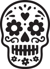  Sugar skull (Calavera) decorative icon vector with floral patterns for Día de Muertos art.