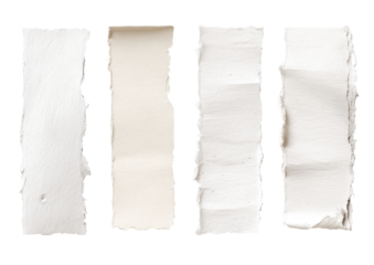 Four textured, off-white rectangles, torn at edges