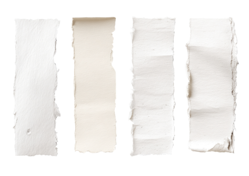 Four textured, off-white rectangles, torn at edges