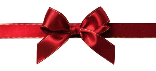Red satin ribbon bow on black background