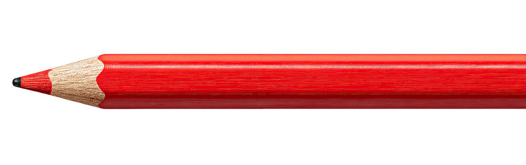 A red pencil, pointed end angled left, against a black background