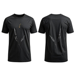  Black T-Shirt Mockup Front and Back View, Flat Lay Style, Isolated on Transparent Background 