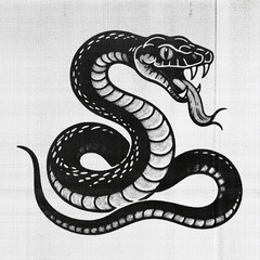 Obraz premium Old school snake photocopy texture — vintage tattoo-style illustration with grunge halftone effect, bold monochrome lines, and distressed texture for posters, prints, and classic design projects. 