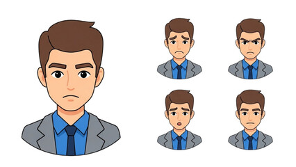 Set of businessman character avatars showing different emotions