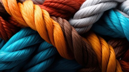 An artistic display of colorful knotted ropes showcases intricate patterns, highlighting creativity and texture in a vibrant, dynamic composition that draws the eye.