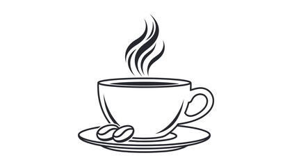 Obraz premium Vector art of a steaming cup of coffee with coffee beans