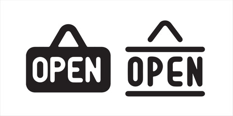 Two modern open sign icons for business welcoming customers and promoting sales with a clean design on storefronts now vector illustration!