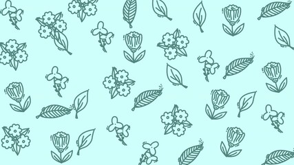 Animated seamless pattern with hand-drawn flowers and leaves on a light blue background, symbolizing natural beauty and freshness in a minimalist style - Powered by Adobe