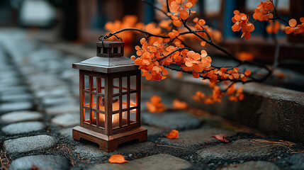 Vintage glasses on a table beside a notebook and pen, autumn streets in the background