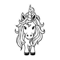 Cute cartoon unicorn illustration, magical fantasy animal, children's character drawings, fairytale pony design, colorful children's unicorn drawing
