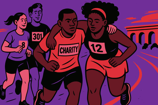 Diverse runners participating in a charity event on a track