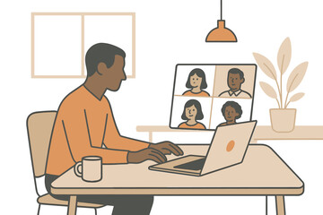 Fototapeta premium Remote work routine with virtual meeting in modern home office