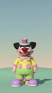 Clown cartoon 3D color&eacute; sur fond pastel, style enfantin et joyeux