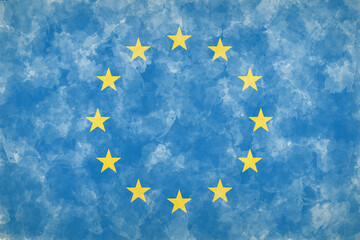 Patriotic digital illustration. Watercolor flag of the European Union. European design.