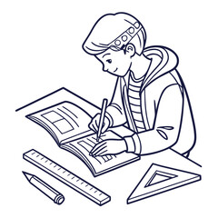 Vector art of boy drawing in his notebook