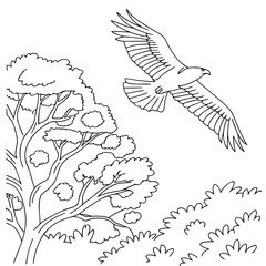 Vector art of eagle flying over the forest