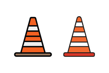 Two traffic cones shown in a simple illustrative style with stripes
