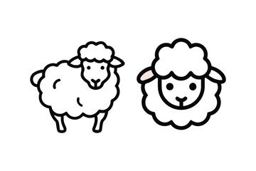 Two adorable sheep icons presented in a simple black and white style