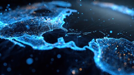 Dynamic global data visualization with shimmering blue lights and interconnected network lines
