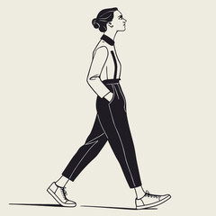 Vector art of woman walking, line drawing art