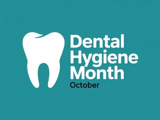 Dental Hygiene Month in October Graphic with Large White Tooth Icon, Promoting Oral Health Care and Wellness Education Campaigns


