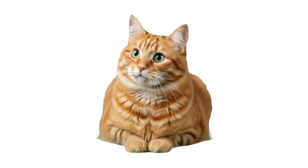 A ginger tabby cat sits attentively on a green backdrop, showcasing its soft fur and green eyes.