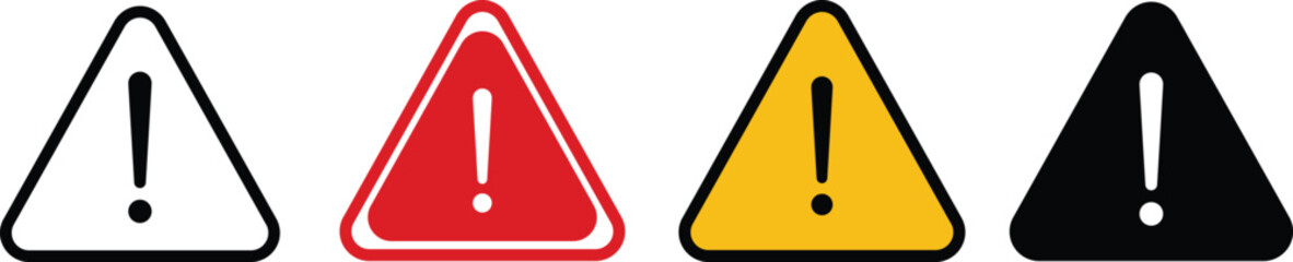 Warning triangle icon set. Warning sign with exclamation mark.Road sign alert.Caution danger sign.Warning sign with an exclamation point in a triangle.Do not enter sign business concept.